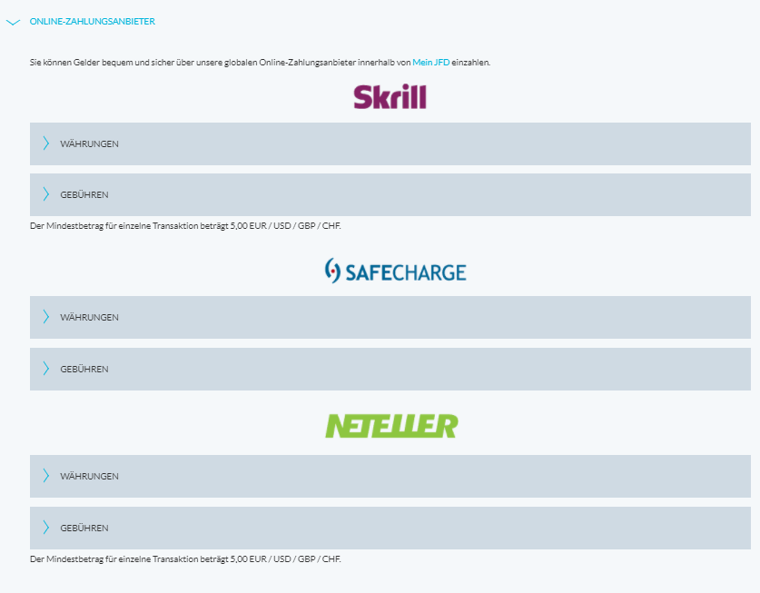 JFD Bank Skrill, Neteller und SafeCharge