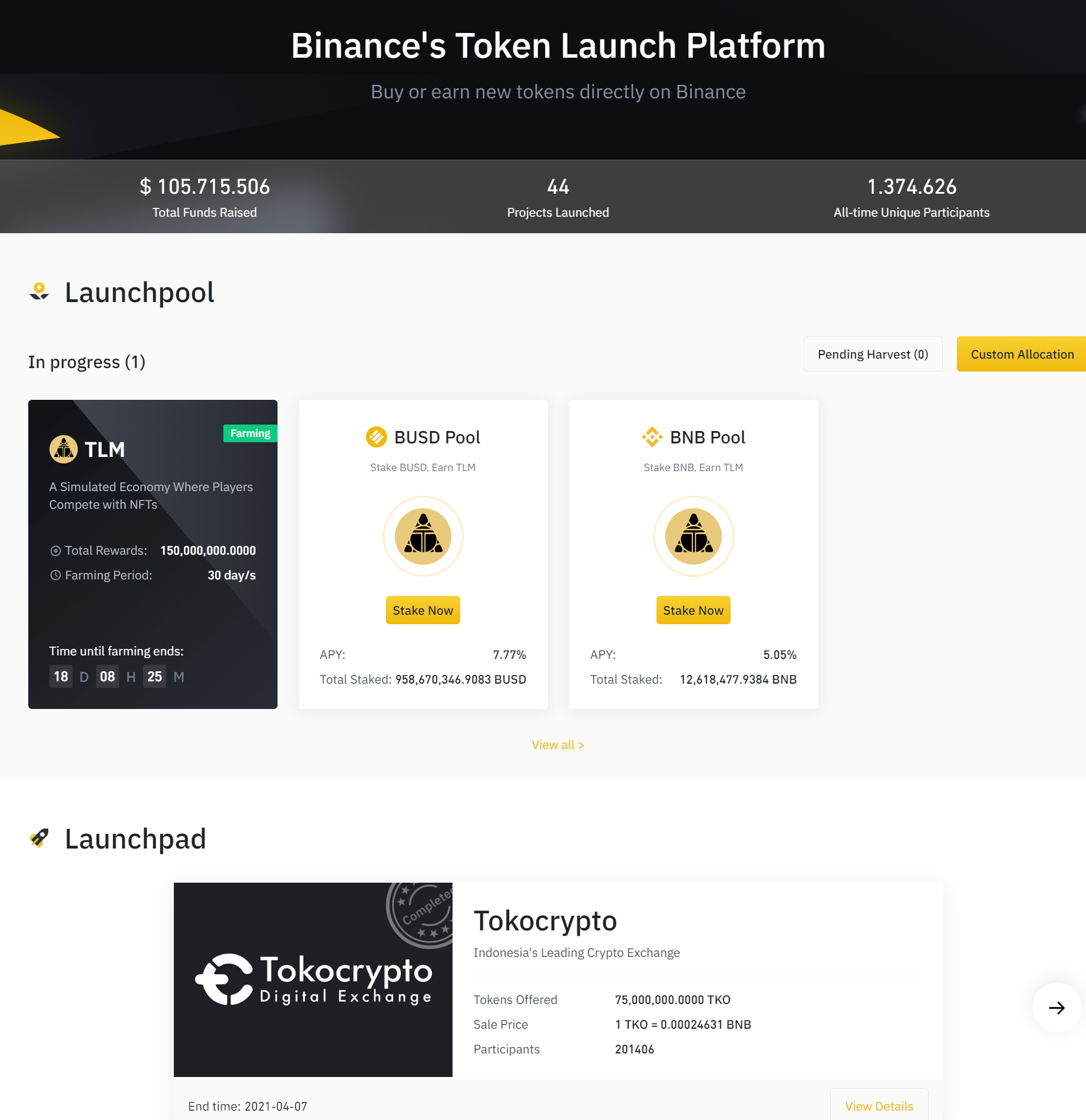 Binance Launch Plattform
